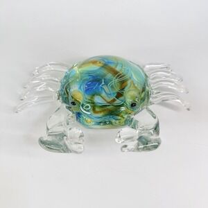 Colorful Hand Blown Glass Crab Paperweight Decor Beach Nautical Coastal Seafood